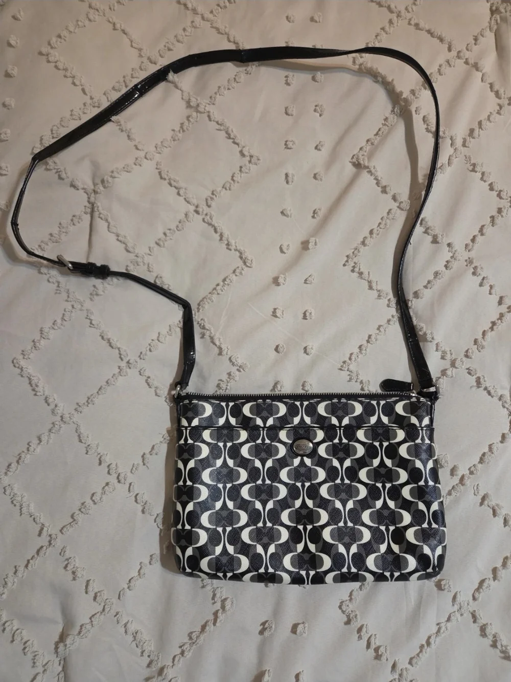 Coach Black & White Signature Small Crossbody